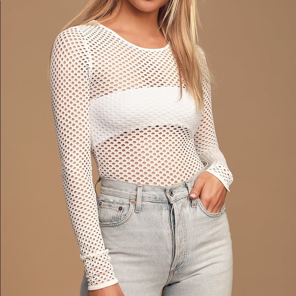 Lulu’s White Pierced Knit Long Sleeve Bodysuit - Picture 2 of 7